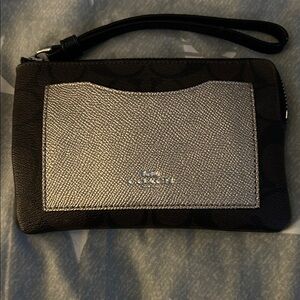 Coach Black and Silver Textured Wristlet